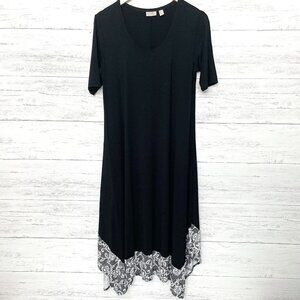 LOGO by Lori Goldstein Women's Black T-Shirt Dress Maxi Short Sleeves size Small
